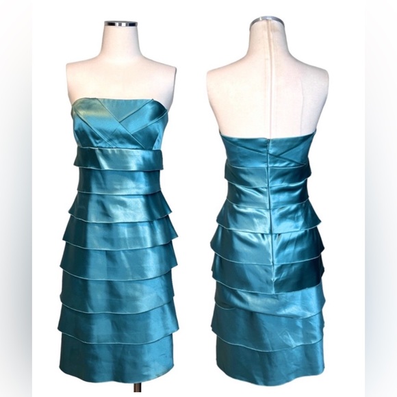 MAX & Cleo Satin Sweatheart Ruffle Cocktail Dress 6 - Picture 1 of 11